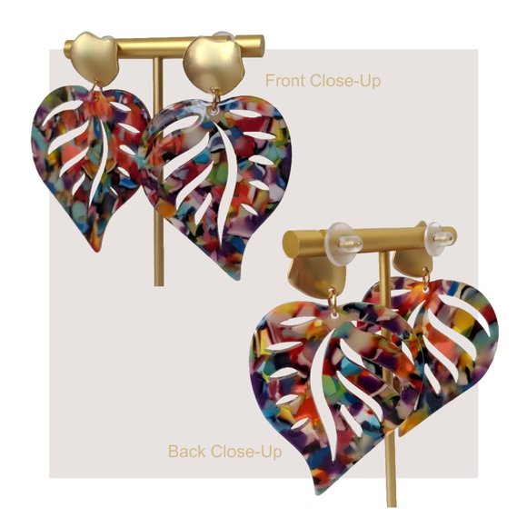 💎 Multicolor Acrylic Leaf Drop Earrings - Picture 2 of 5